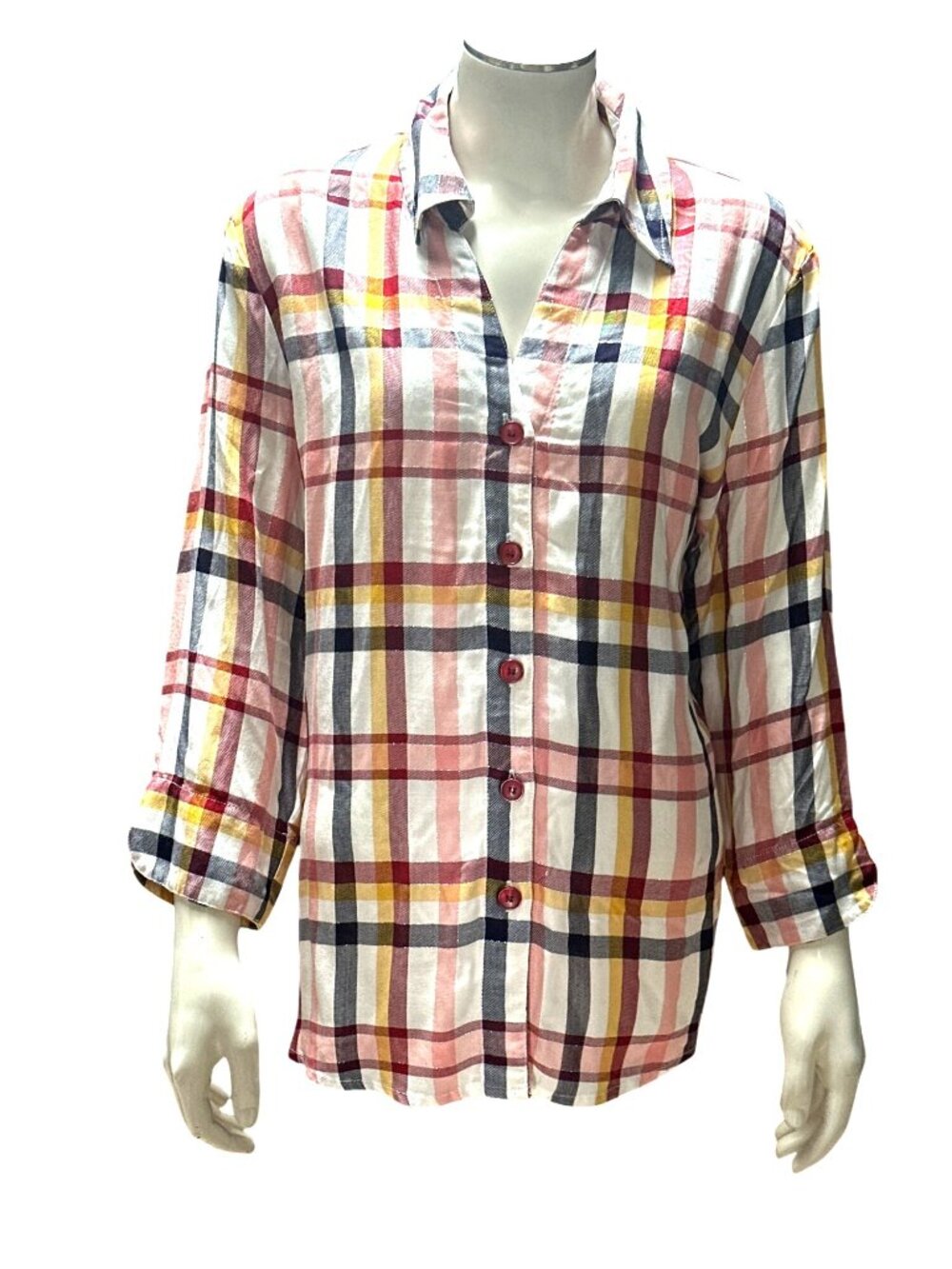 Drapers And Damons Petite Large Multicolor Plaid Button Up Shirt Cottage Classic